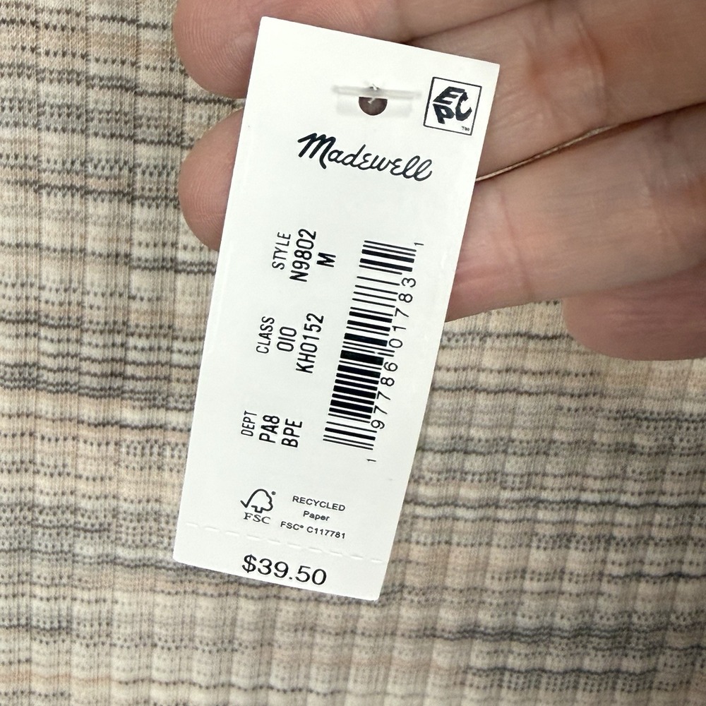 Madewell Brightside Rib Cutaway Tank Women's M Tan Striped Sleeveless NWT - Picture 4 of 6